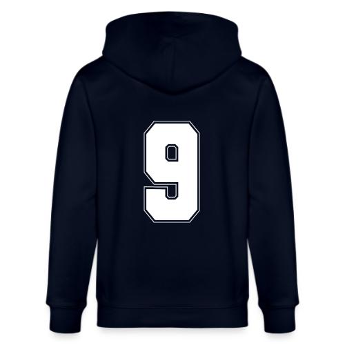 White Number 9 – Varsity Font - Stanley/Stella Cultivator Organic Zip Hoodie