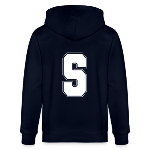 White Letter S – Varsity Alphabet Monogram - Stanley/Stella Cultivator Organic Zip Hoodie