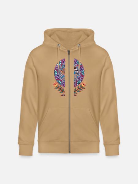 Native Huichol Peyote Deer - Stanley/Stella Cultivator Organic Zip Hoodie - natural raw