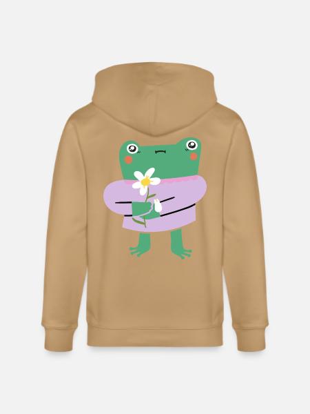 Shy Frog with Flower - Stanley/Stella Cultivator Organic Zip Hoodie - natural raw