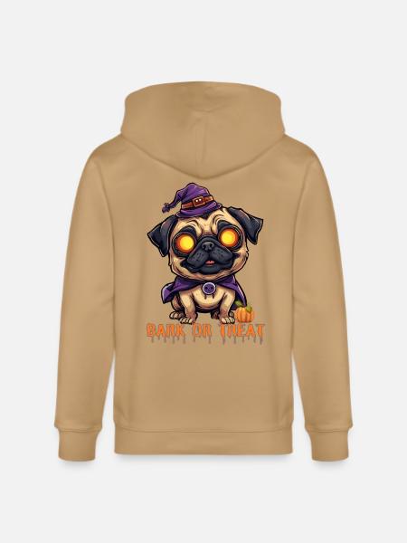 Pug Halloween Bark or Treat - Stanley/Stella Cultivator Organic Zip Hoodie -