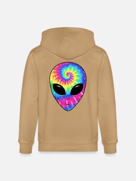 Psychedelic Alien TieDye Face - Stanley/Stella Cultivator Organic Zip Hoodie -