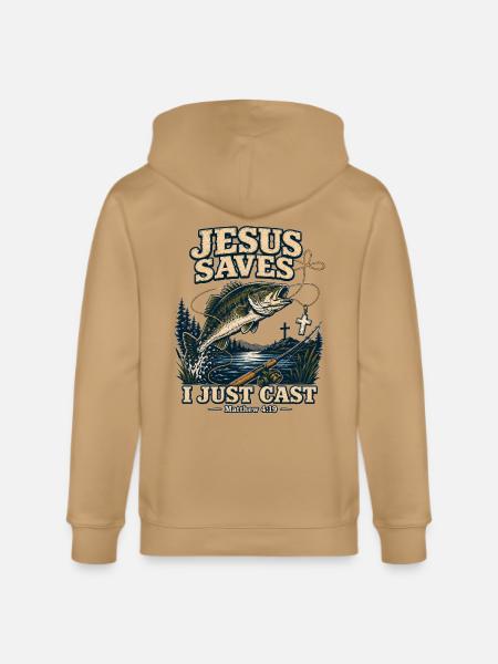Jesus Saves I Just Cast Christian Fishing - Stanley/Stella Cultivator Organic Zip Hoodie - natural raw