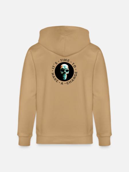 Neon Halftone Skull, Halloween, Skeleton - Stanley/Stella Cultivator Organic Zip Hoodie -