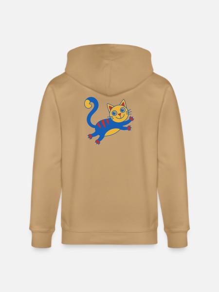 Vibrant Blue Cat Cartoon - Stanley/Stella Cultivator Organic Zip Hoodie - 