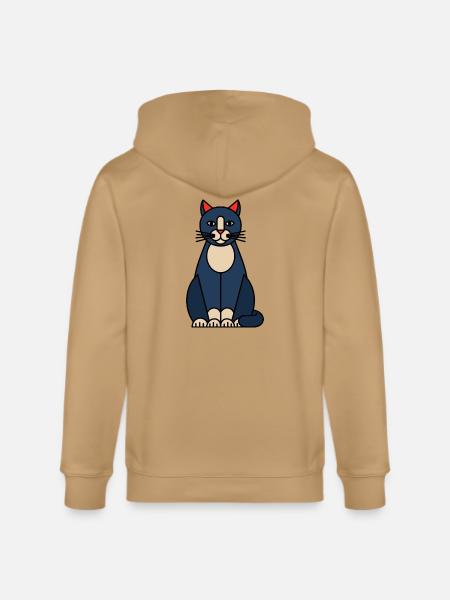 Blue Cat Illustration with Cream Belly - Stanley/Stella Cultivator Organic Zip Hoodie - 