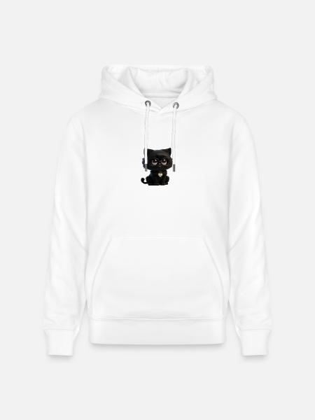 Black Kitty Glasses Heart Pendant - Heavyweight Unisex Hoodie CRUISER by Stanley/Stella - white