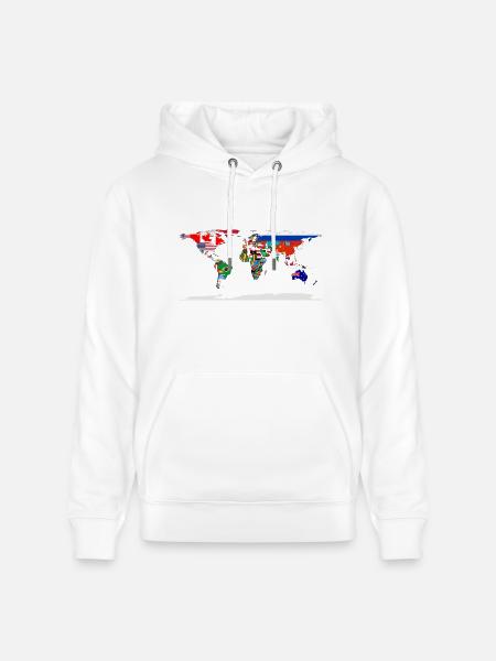 Flag Map Of The World - Heavyweight Unisex Hoodie CRUISER by Stanley/Stella - white