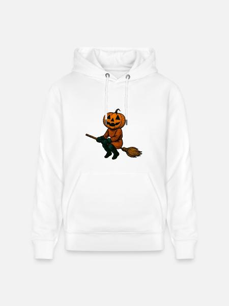 Pumpkinhead Witch on Broom - Heavyweight Unisex Hoodie CRUISER by Stanley/Stella - white