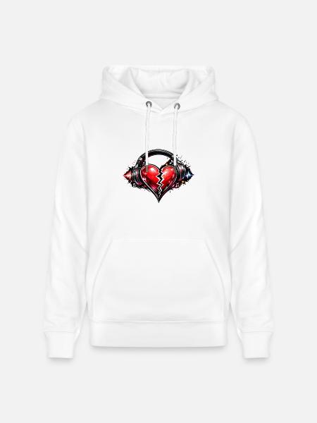 Broken Heart with Headphones - Heavyweight Unisex Hoodie CRUISER by Stanley/Stella - white