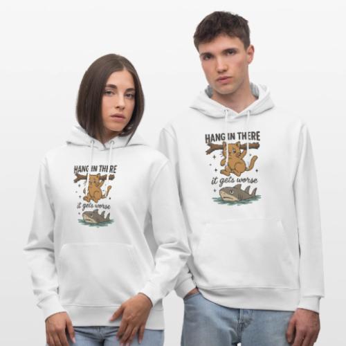 Funny Hang in There, It Gets Worse Cat and Shark - Heavyweight Unisex Hoodie CRUISER by Stanley/Stella