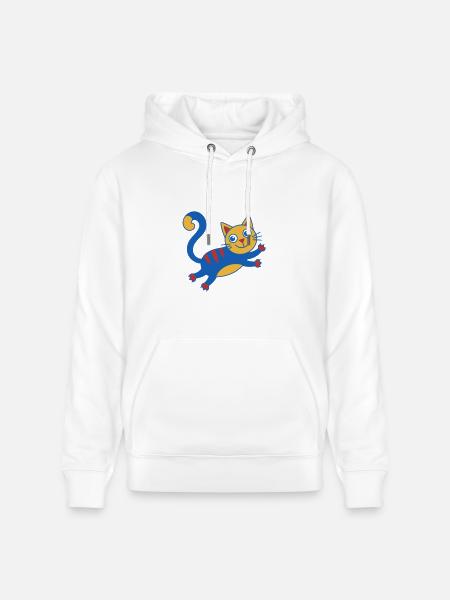 Vibrant Blue Cat Cartoon - Heavyweight Unisex Hoodie CRUISER by Stanley/Stella - white
