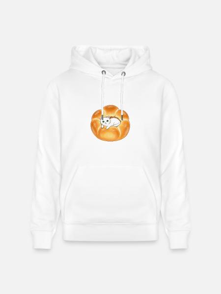Whimsical Cat in Bread Illustration - Heavyweight Unisex Hoodie CRUISER by Stanley/Stella - white