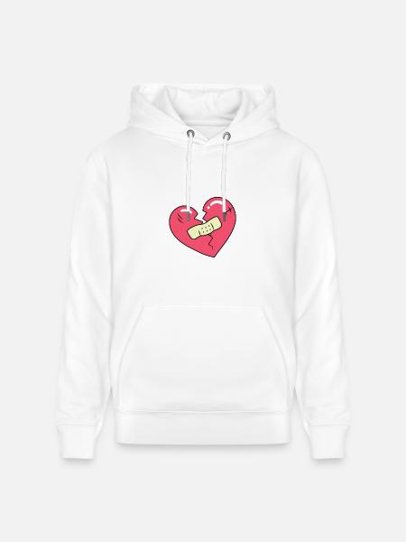 Broken Heart and Patch - Heavyweight Unisex Hoodie CRUISER by Stanley/Stella - white