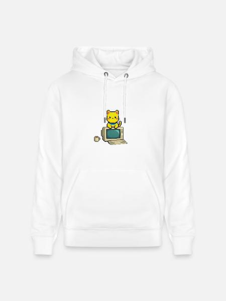 Pixel Cat on Retro Computer - Heavyweight Unisex Hoodie CRUISER by Stanley/Stella - white