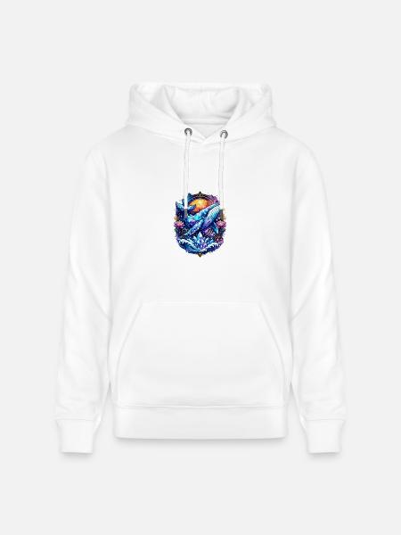 Crystal Whale Geometric Ocean Art T-Shirt - Heavyweight Unisex Hoodie CRUISER by Stanley/Stella - white
