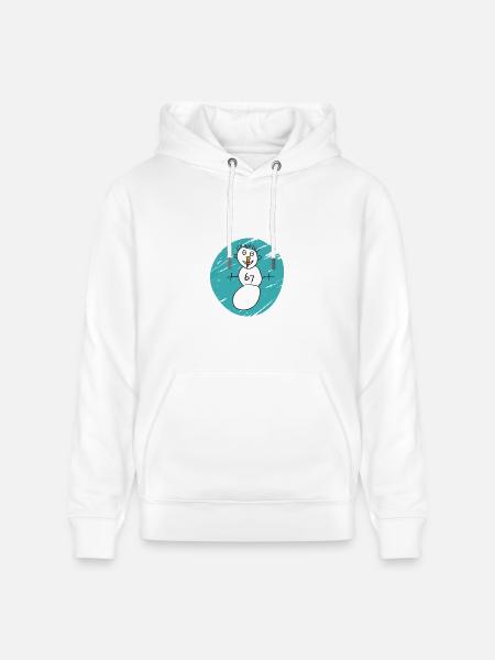 Whimsical Snowman on Cyan Swirl - Heavyweight Unisex Hoodie CRUISER by Stanley/Stella - white