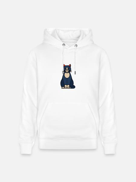 Blue Cat Illustration with Cream Belly - Heavyweight Unisex Hoodie CRUISER by Stanley/Stella - white