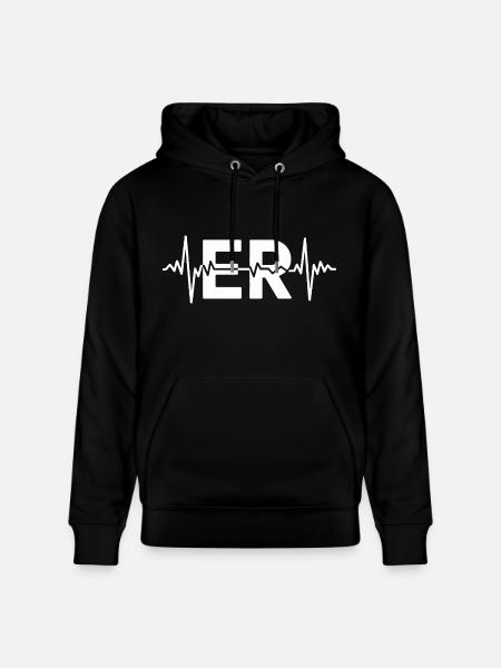 ER Pulse ECG Logo Tee - Heavyweight Unisex Hoodie CRUISER by Stanley/Stella - black