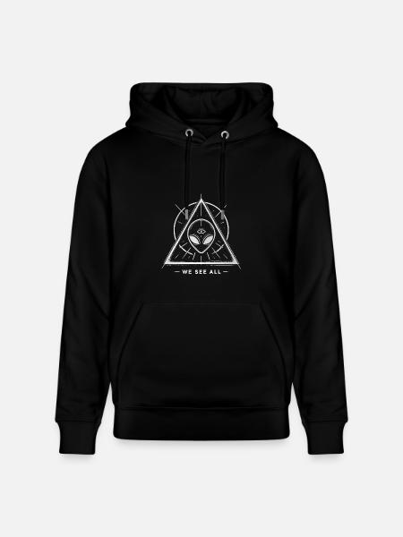 Alien Symbol We See All Cosmic Mystery Tee - Heavyweight Unisex Hoodie CRUISER by Stanley/Stella - black