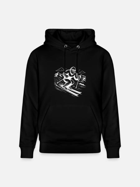 Bigfoot Sasquatch Skier in the Mountains - Heavyweight Unisex Hoodie CRUISER by Stanley/Stella - black
