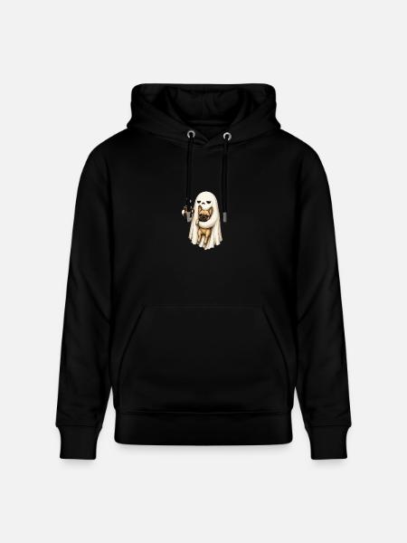 Meh Ghost Sips Coffee with Pug - Heavyweight Unisex Hoodie CRUISER by Stanley/Stella - black