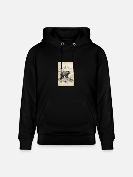 Bear on Alpine Ridge Sketch - Heavyweight Unisex Hoodie CRUISER by Stanley/Stella - black