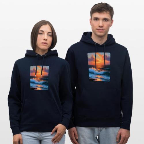 Sunset Storm Waves Oil Painting - Heavyweight Unisex Hoodie CRUISER by Stanley/Stella
