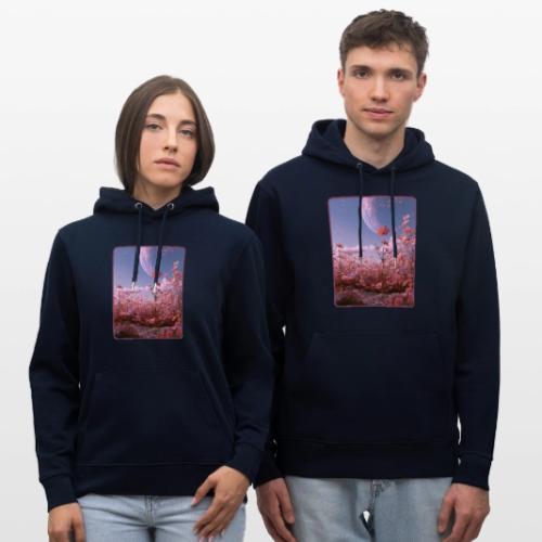 Cosmic Moon & Cosmos Flowers Art - Heavyweight Unisex Hoodie CRUISER by Stanley/Stella