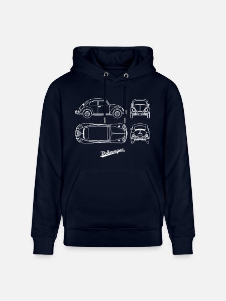 Volkswagen VW Blueprint Beetle White With VW Logo - Heavyweight Unisex Hoodie CRUISER by Stanley/Stella - french navy