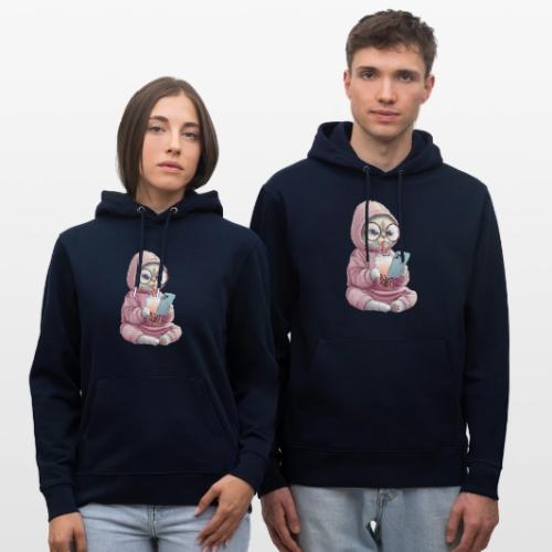 Cool Cat Bubble Tea Cartoon Design - Heavyweight Unisex Hoodie CRUISER by Stanley/Stella