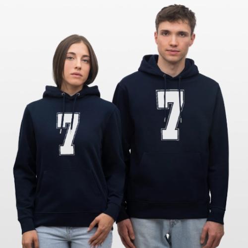 White Number 7 – Varsity Font - Heavyweight Unisex Hoodie CRUISER by Stanley/Stella