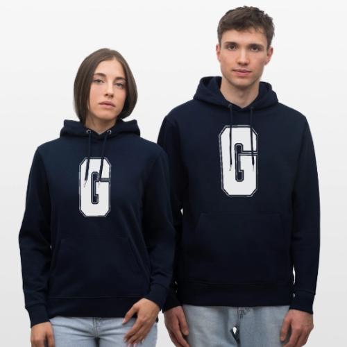 White Letter G – Varsity Alphabet Monogram - Heavyweight Unisex Hoodie CRUISER by Stanley/Stella