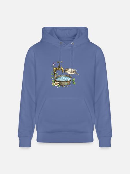 Bird at Rustic Tap Garden Watering - Heavyweight Unisex Hoodie CRUISER by Stanley/Stella - bright blue