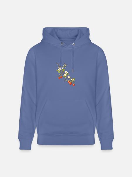 Strawberry Branch with Blossoms Illustration - Heavyweight Unisex Hoodie CRUISER by Stanley/Stella - bright blue