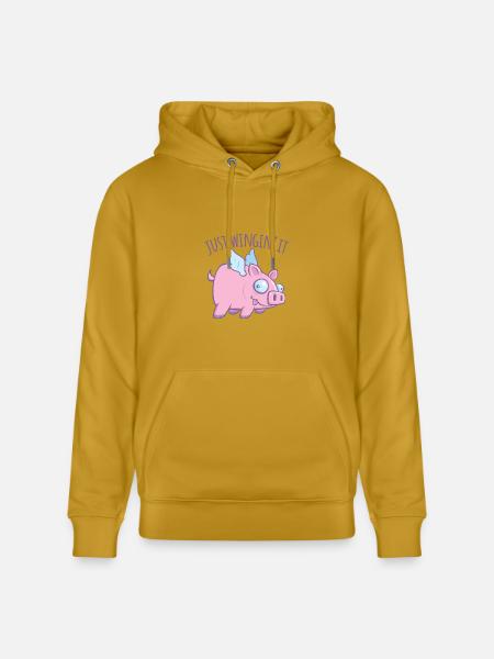 Just Wingin’ It Derpy Flying Pig - Heavyweight Unisex Hoodie CRUISER by Stanley/Stella - ochre