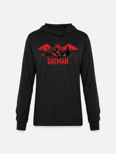 Batman With Bats And Red Batman Logo - Unisex Long Sleeve Hoodie Shirt - heather black