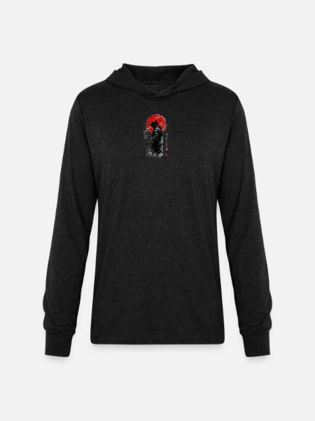 Samurai Shadow under Red Sun - Unisex Long Sleeve Hoodie Shirt - heather black