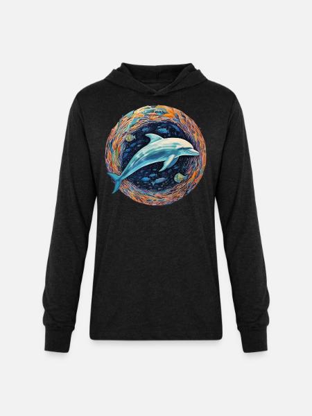 Dolphin Celestial - Luminous Depths - Unisex Long Sleeve Hoodie Shirt - heather black