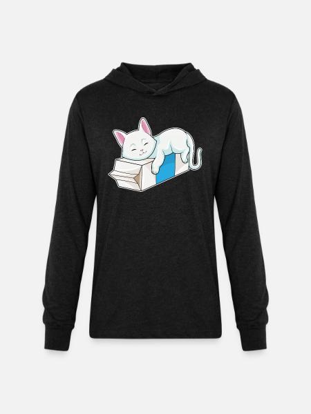 Cat With Milk - Unisex Long Sleeve Hoodie Shirt - heather black