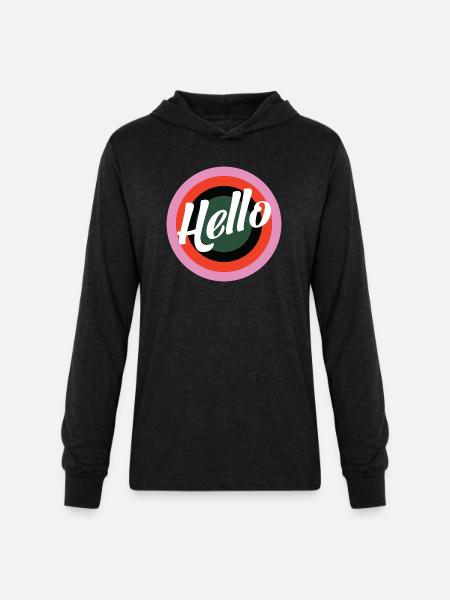Hello Retro Print - Unisex Long Sleeve Hoodie Shirt - heather black