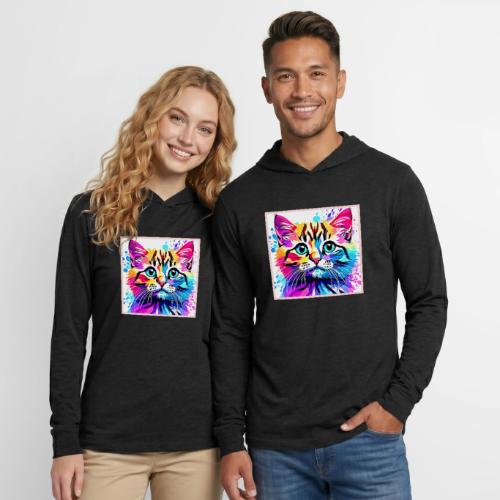 Vivid Kitty Vibes Design - Unisex Long Sleeve Hoodie Shirt