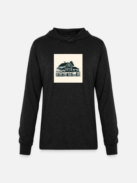 Rustic House Silhouette T-Shirt - Unisex Long Sleeve Hoodie Shirt - heather black