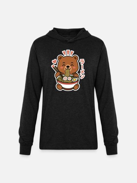 ramen bear - Unisex Long Sleeve Hoodie Shirt - heather black