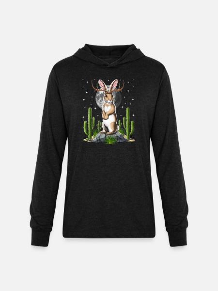 Jackalope Cryptid Rabbit - Unisex Long Sleeve Hoodie Shirt - heather black