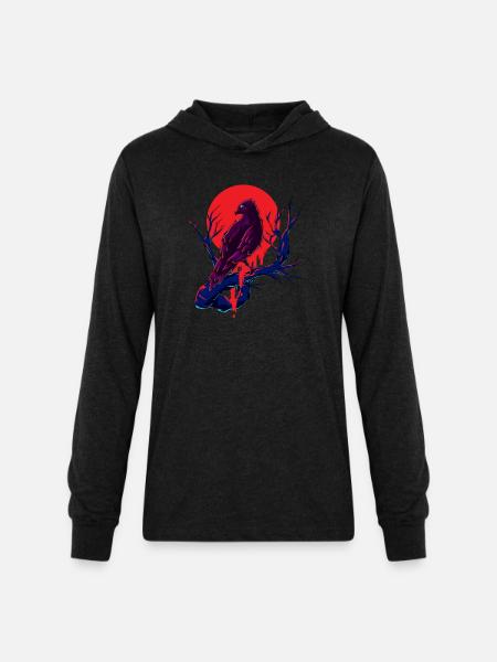 Crow Raven - Unisex Long Sleeve Hoodie Shirt - heather black