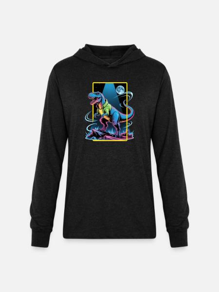 Futuristic T-Rex – Neon Power Beast - Unisex Long Sleeve Hoodie Shirt - heather black
