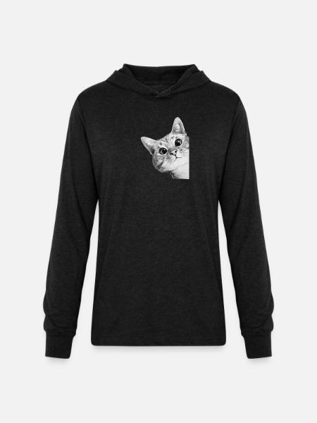 Curious Kitten Mono Sketch - Unisex Long Sleeve Hoodie Shirt - heather black