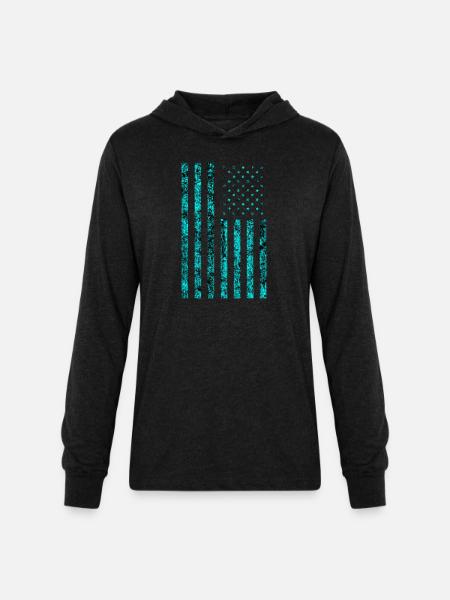 Cyan usa flag - Unisex Long Sleeve Hoodie Shirt - heather black