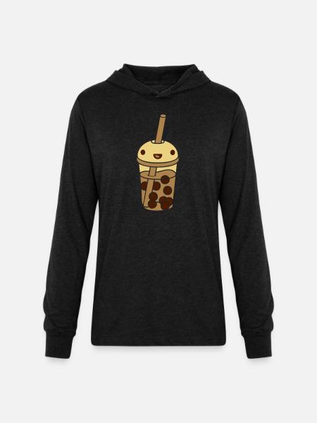 anime face bubble tea - Unisex Long Sleeve Hoodie Shirt - heather black
